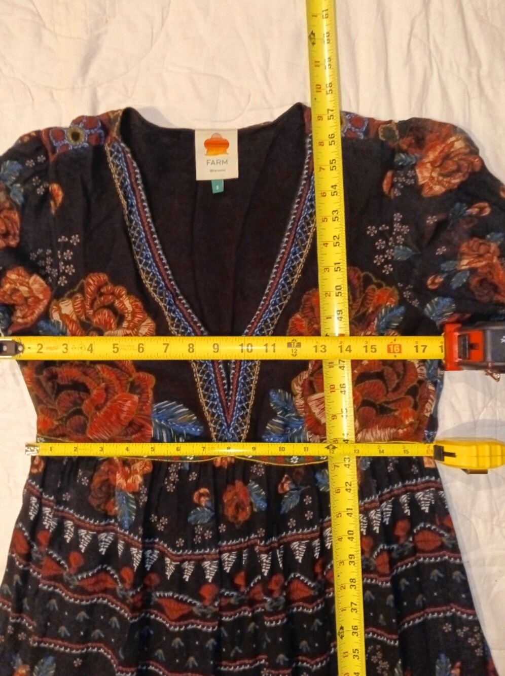 Last Chance! Unique Farm Rio Boho Maxi Puff Sleeve Feminine Look Sz S - Picture 6 of 6